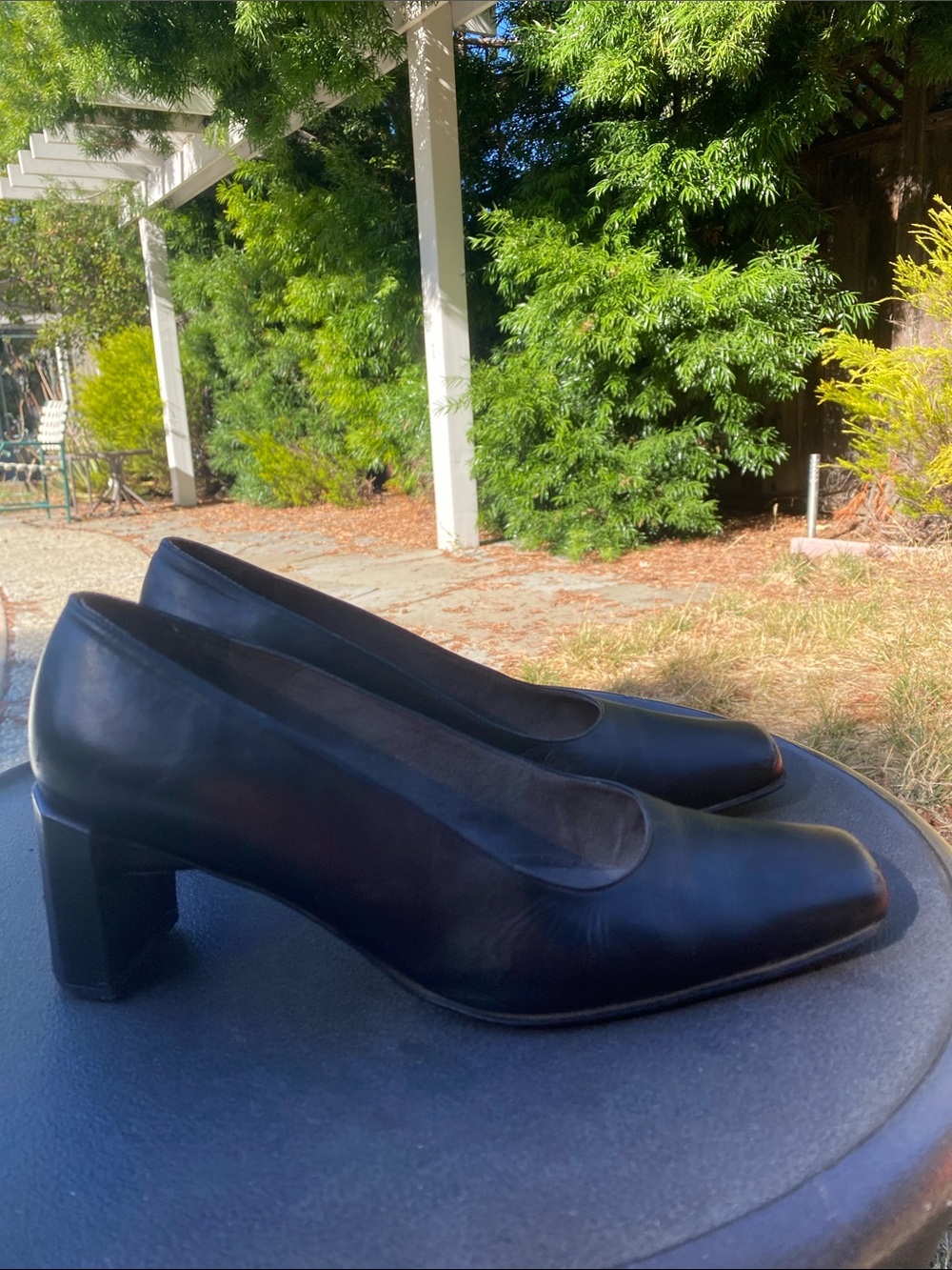 Stuart Weitzman Black Leather Square-Toe Pumps, Size 6.5